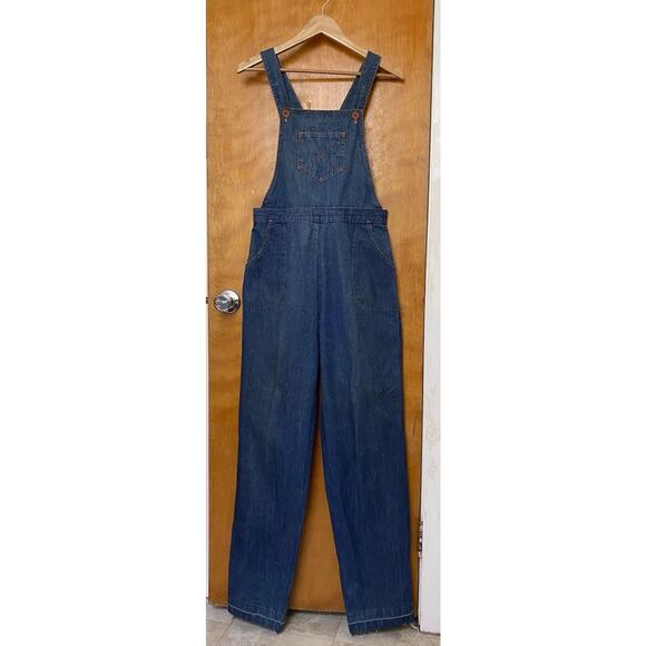 VTG 1970s Does 30s Low Back Overalls Romper Hippie Blue Jean Denim Zipper Back M - Picture 1 of 11